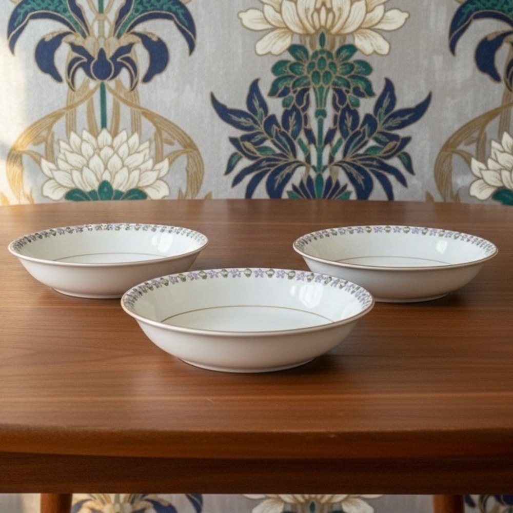 Noritake Nippon Berry Bowls, Set of 3, Blue Cornflowers, Vintage Japan Porcelain